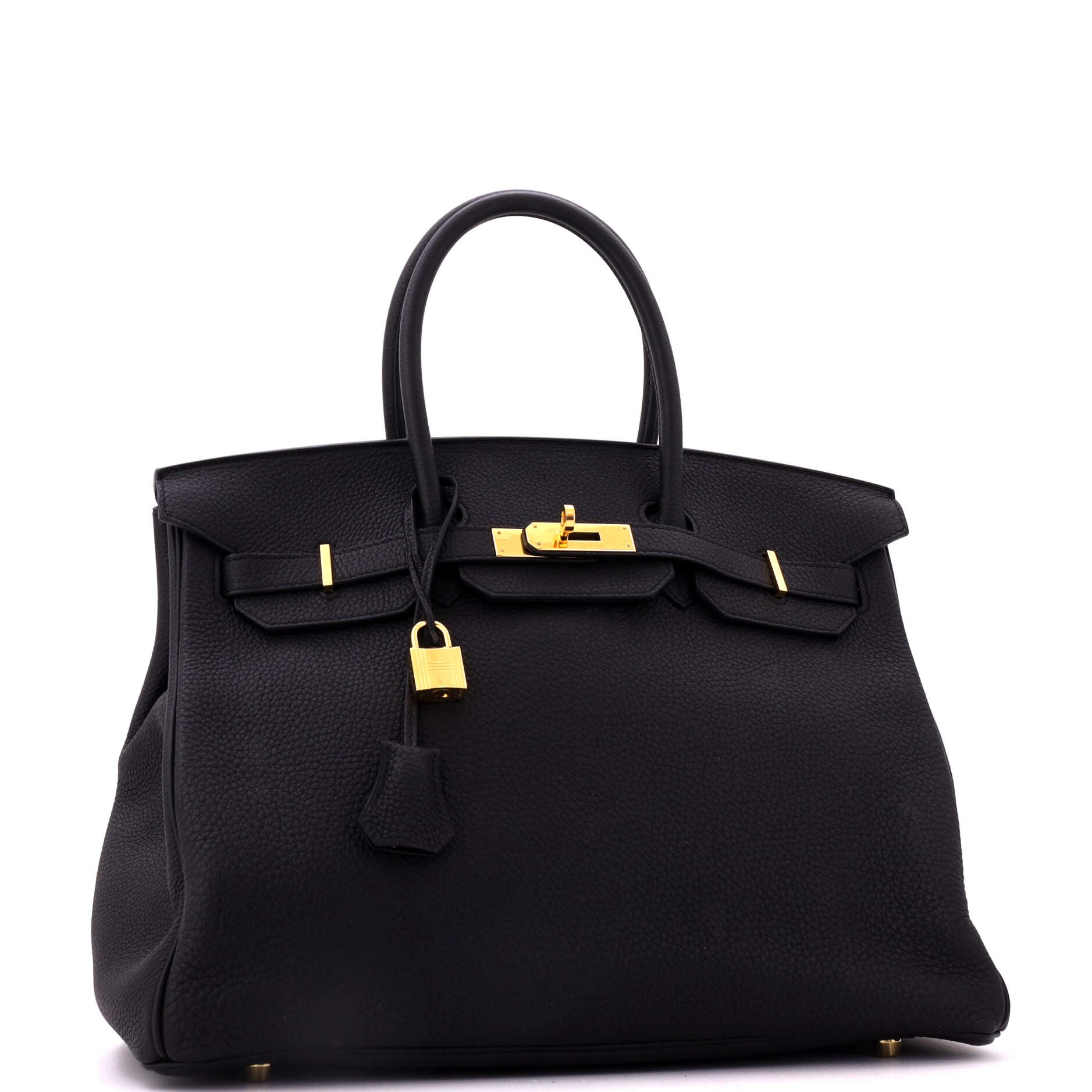 Pre-Owned Hermes Birkin Handbag Black Clemence with Gold Hardware 35, Alternate, color, Noir