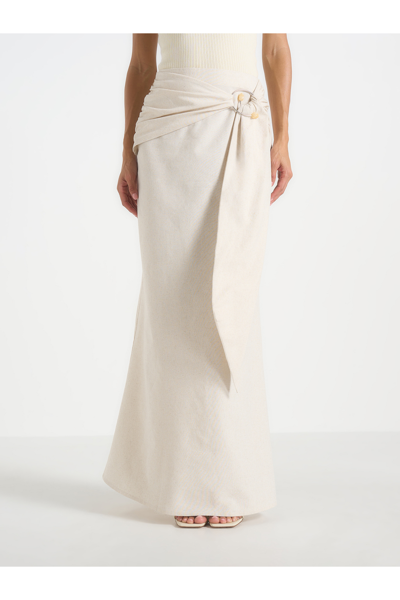 Holly Linen Asymmetric Wrap Tie Maxi Skirt, Main, color, Natural