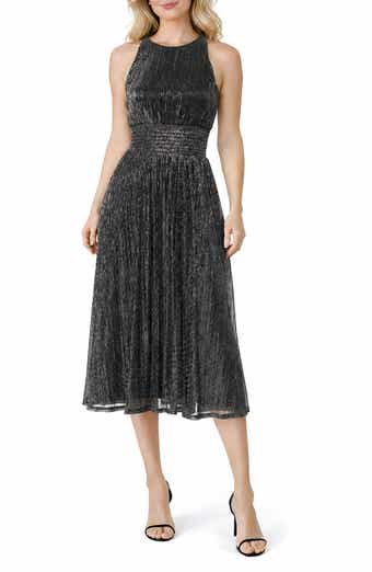 Sleeveless Metallic Plissé Midi Dress