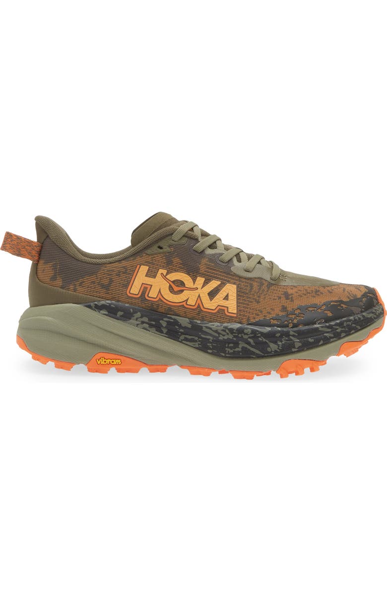 HOKA Speedgoat 6 Trail Running Shoe, Alternate, color, Antique Olive / Squash