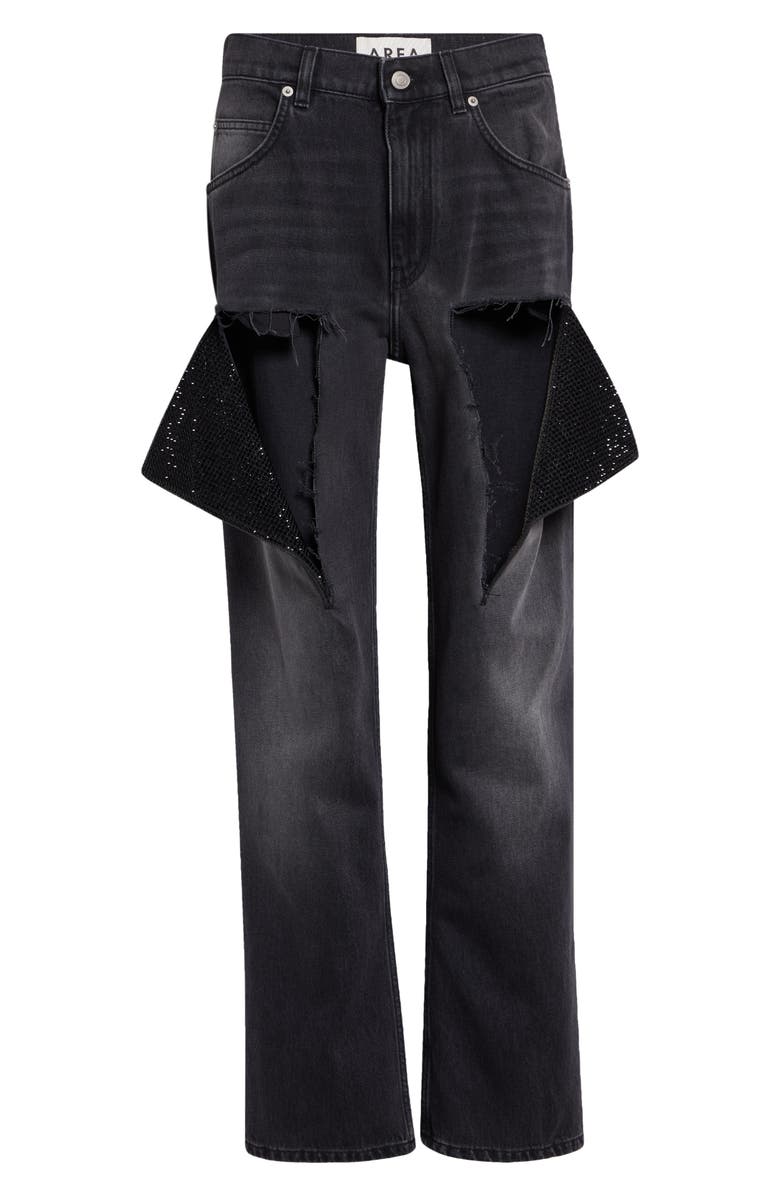 Area Hotfix Thigh Slash Straight Leg Jeans, Main, color, Washed Black