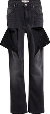 Area Hotfix Thigh Slash Straight Leg Jeans