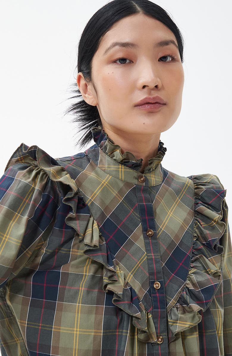Barbour Holwick Plaid Ruffle Cotton Blouse, Alternate, color,