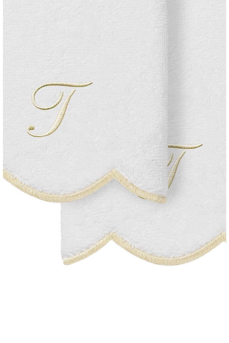 Adornia Scalloped Set of 2 Initial Washcloths, Alternate, color, WHITE/ BEIGE T