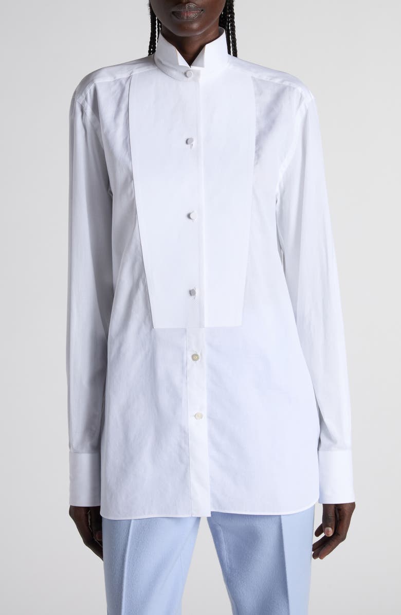 TOM FORD Bib Front Cotton Voile Button-Up Shirt, Main, color, Aw002 White