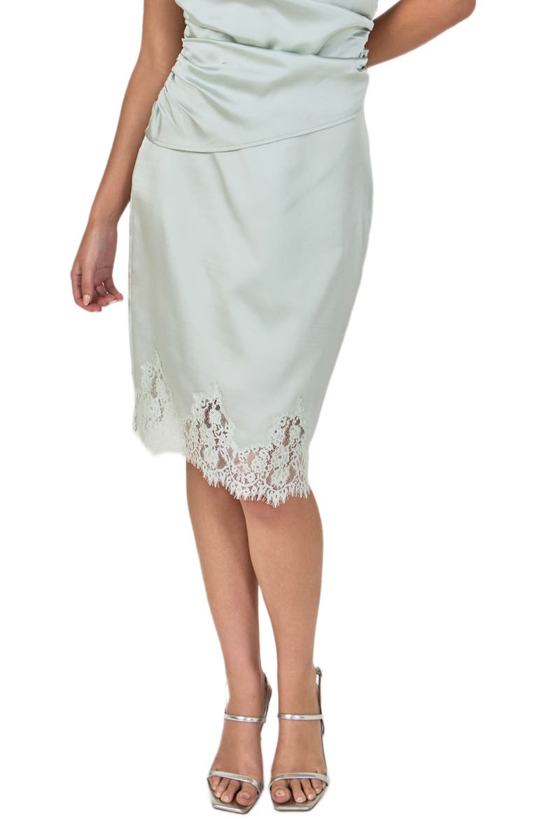 Lace Trim Satin Skirt, Main, color, SAGE
