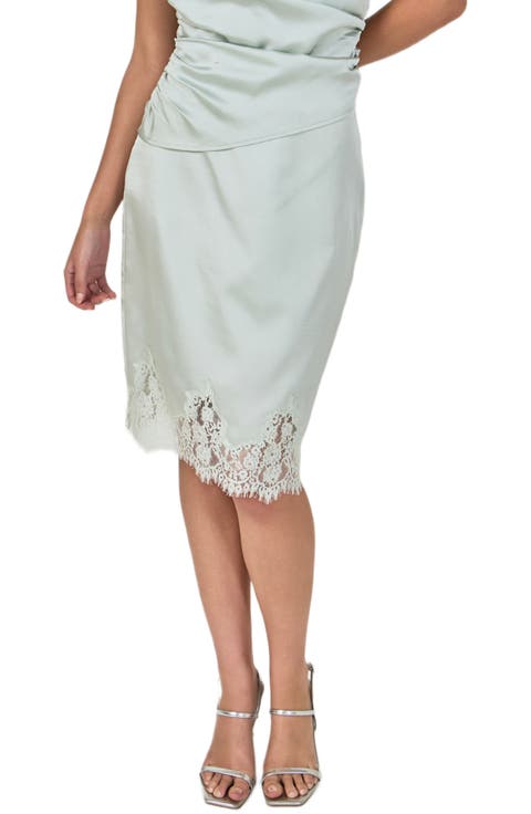 Lace Trim Satin Skirt