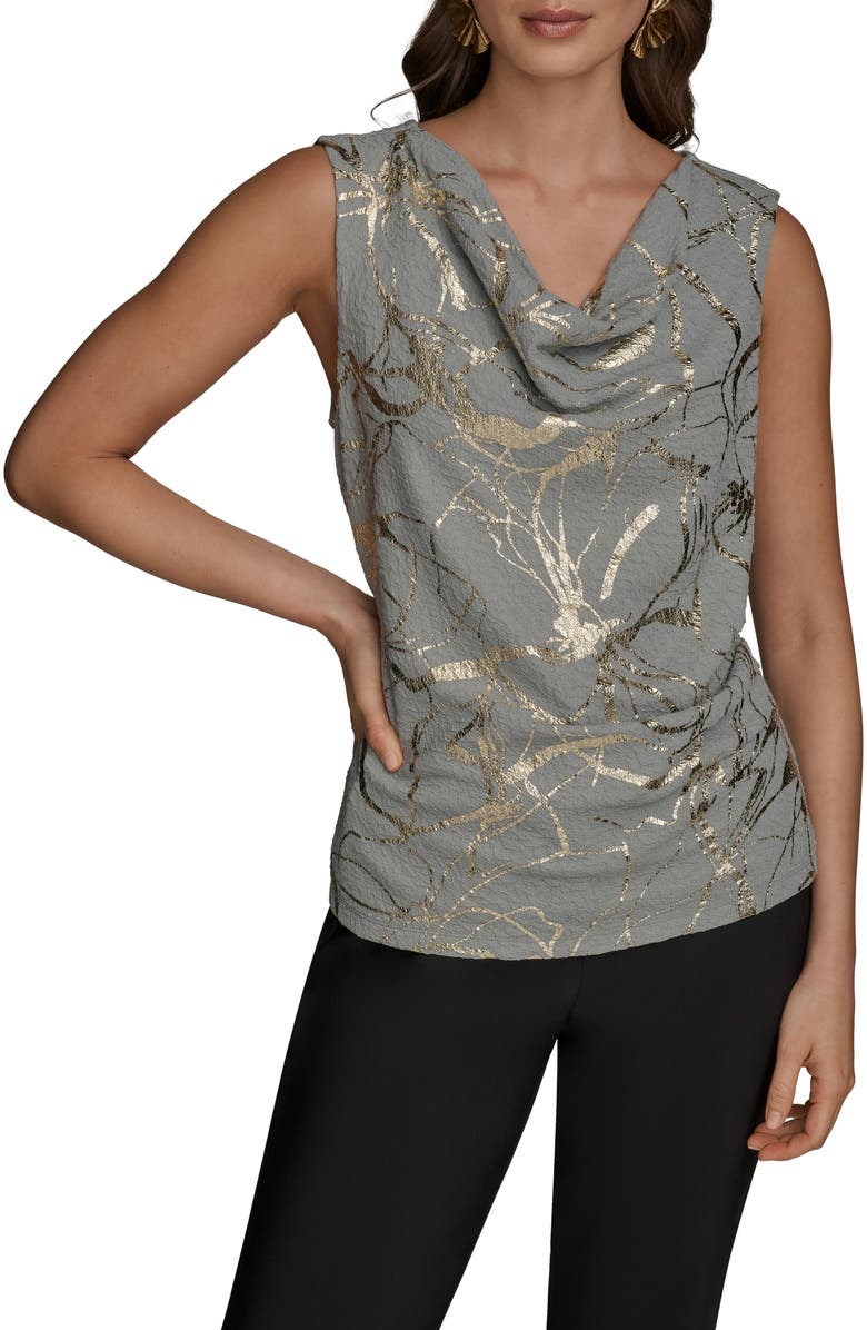 Donna Karan New York Foiled Sleeveless Cowl Neck Top, Main, color,