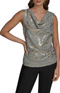 Donna Karan New York Foiled Sleeveless Cowl Neck Top