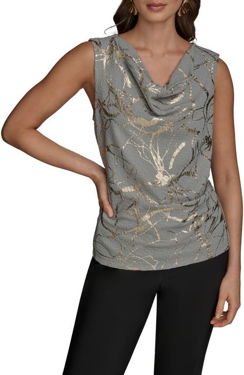Donna Karan New York Foiled Sleeveless Cowl Neck Top In Gray