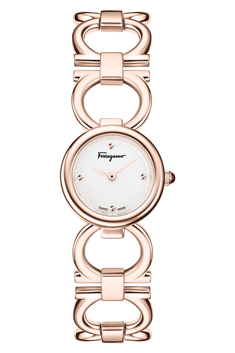 Double Gancini Bracelet Watch, 22.5mm, Main, color, ROSE GOLD