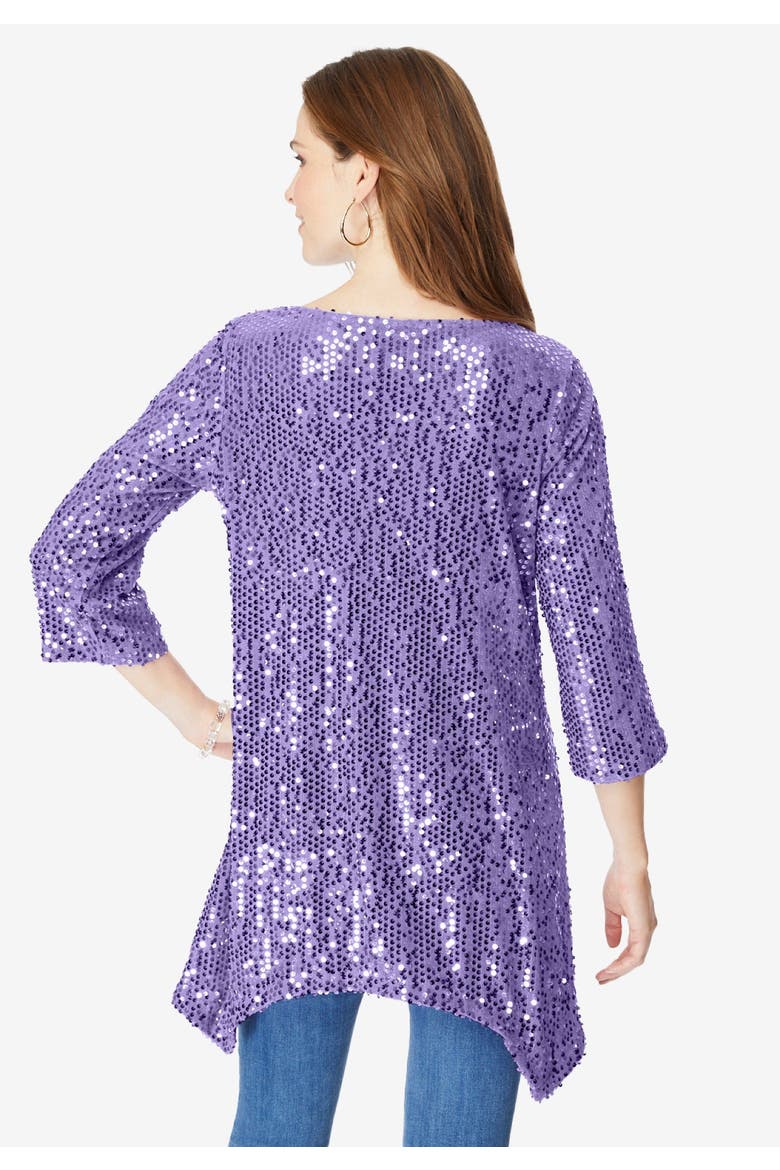 Handkerchief Hem Sequin Tunic, Alternate, color, SPARKLING CHAMPAGNE