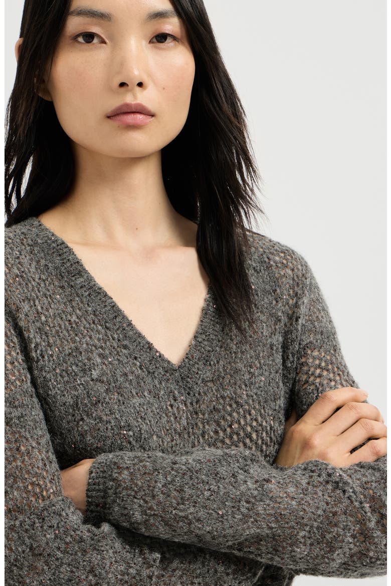 Lace flowers knit dress in sparkling mohair and virgin wool, Alternate, color, Lead