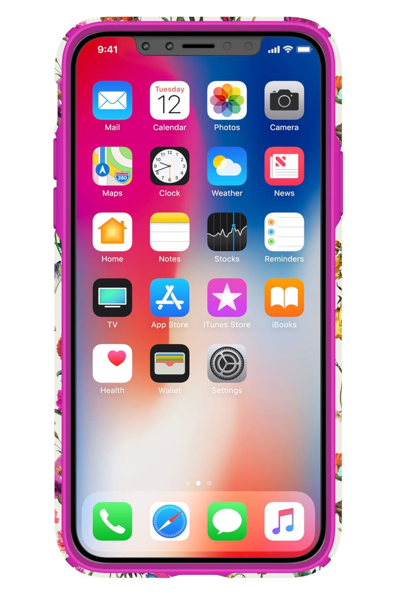 Presidio Inked iPhone X & Xs Case, Alternate, color, WHITEFLOWERS/ LIPSTICK PINK