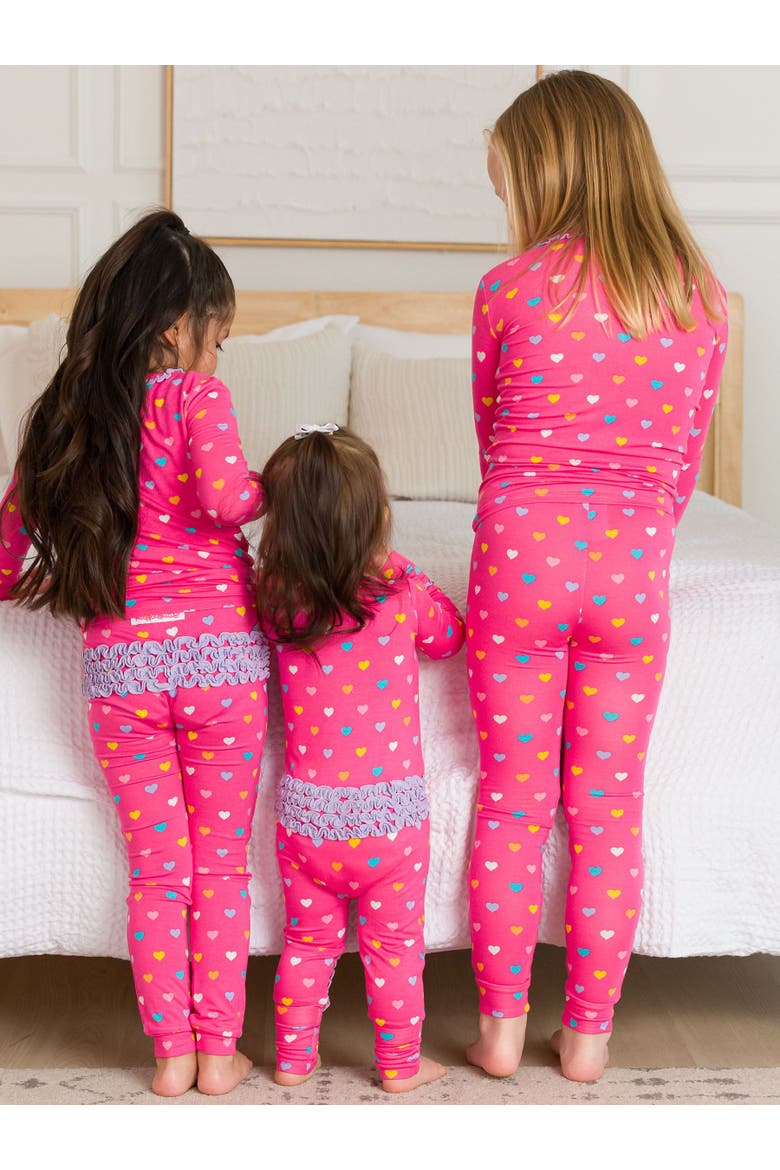 SoftSnooze Baby Girls Ruffle One Piece Convertible Pajamas, Alternate, color, Colorful Hearts