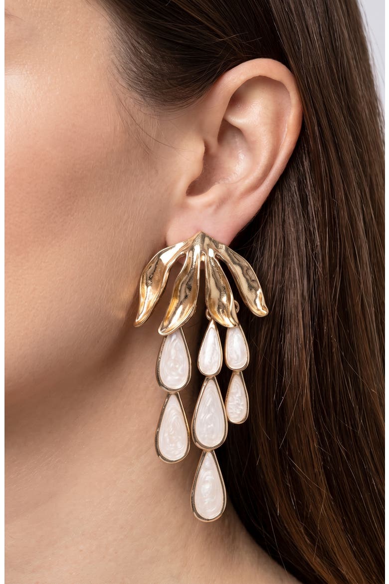 Scalloped Enamel Waterfall Earrings, Main, color, WHITE/ GOLD