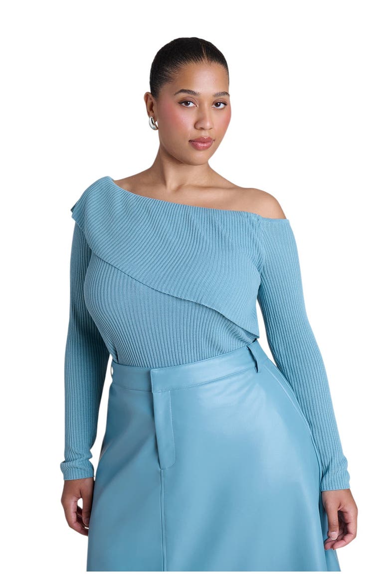 Ribbed Off The Shoulder Sweater (plus), Main, color, CAMEO BLUE