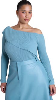 ELOQUII Ribbed Off The Shoulder Sweater (plus)