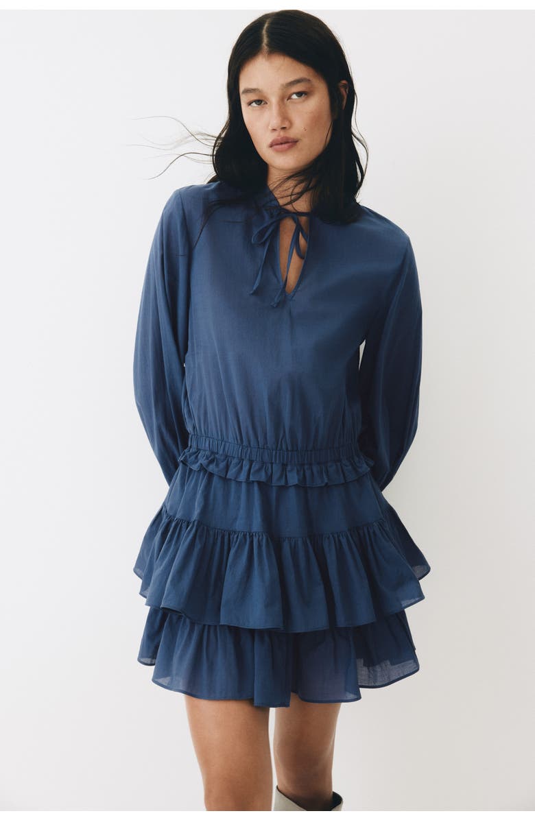 H&M Flounced Cotton Dress, Alternate, color, Dark Blue