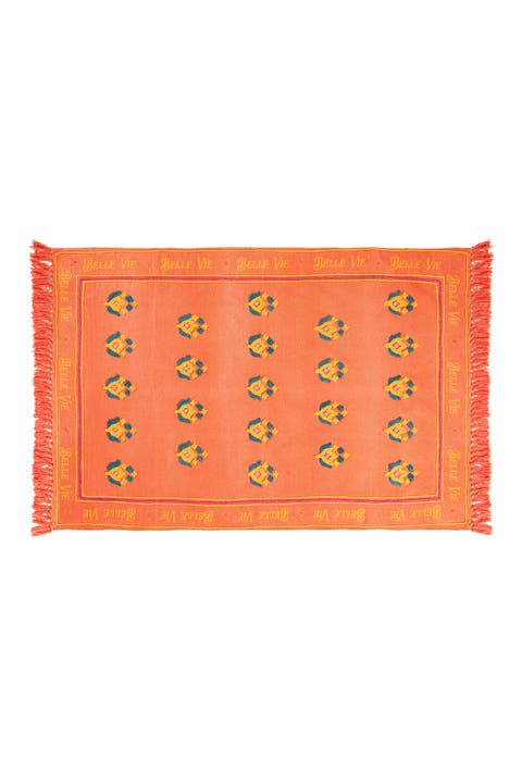 Rajna Floral Embroidery Cotton Rug Artisan Rug