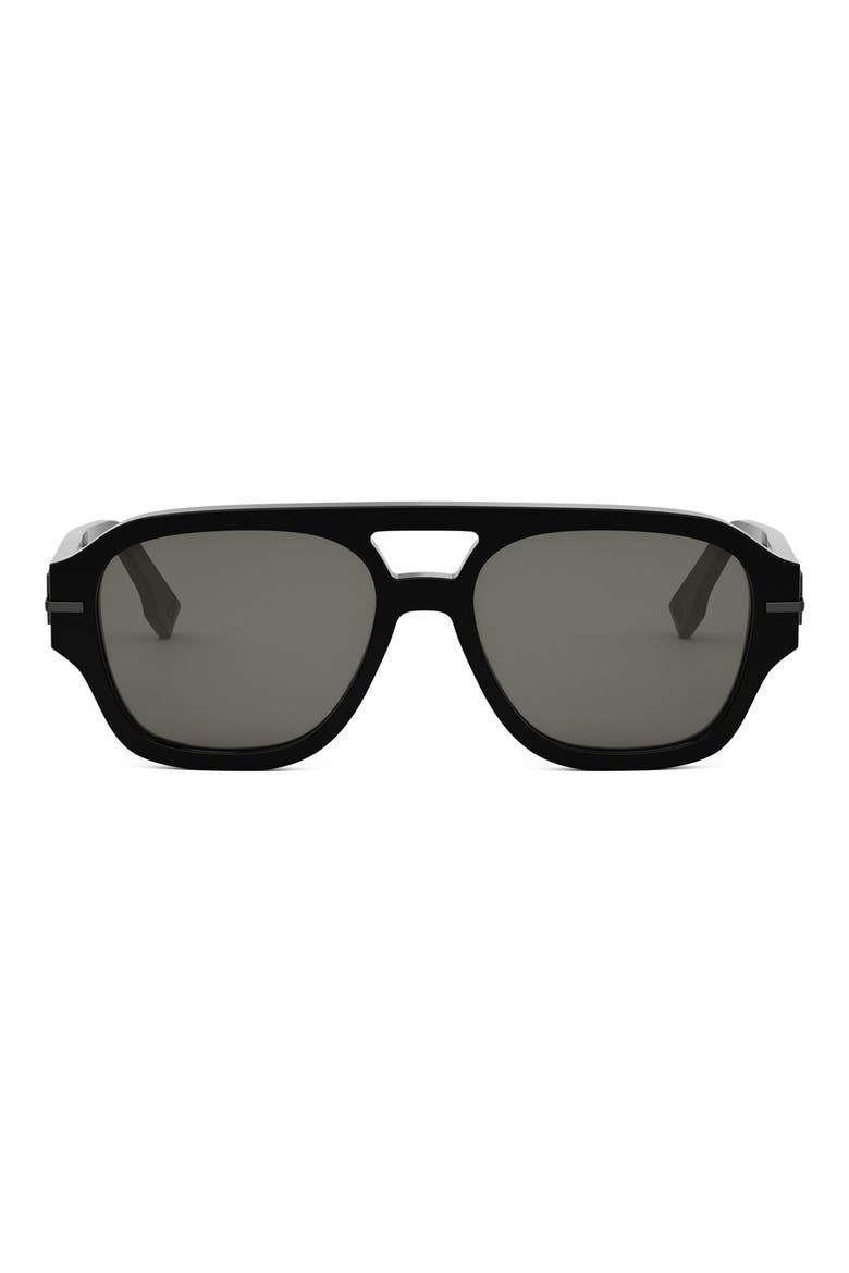 'Fendigraphy 55mm Geometric Sunglasses, Main, color, SHINY BLACK / SMOKE
