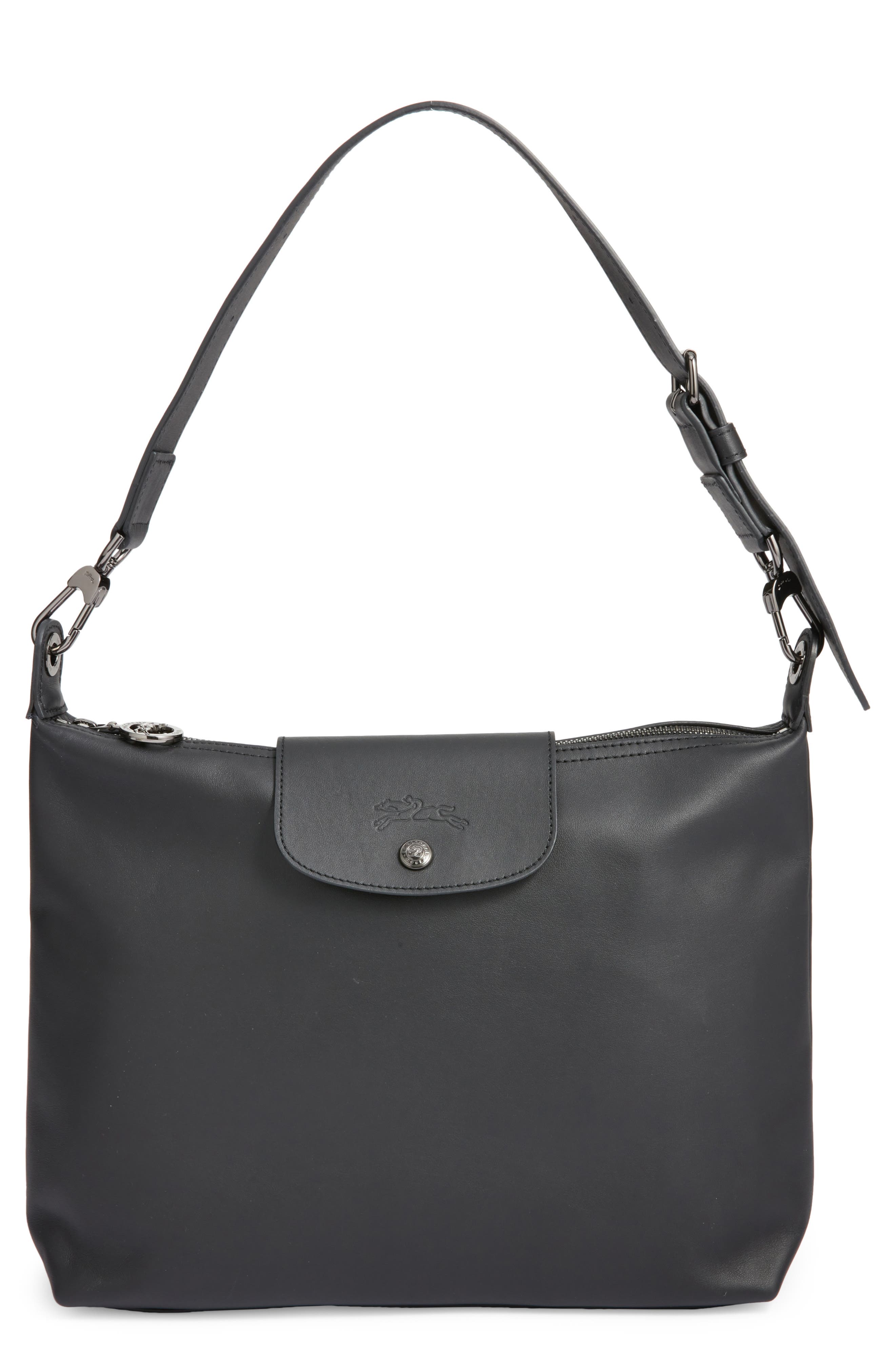 Longchamp Medium Le Pliage Xtra Leather Hobo Bag, Main, color, Black