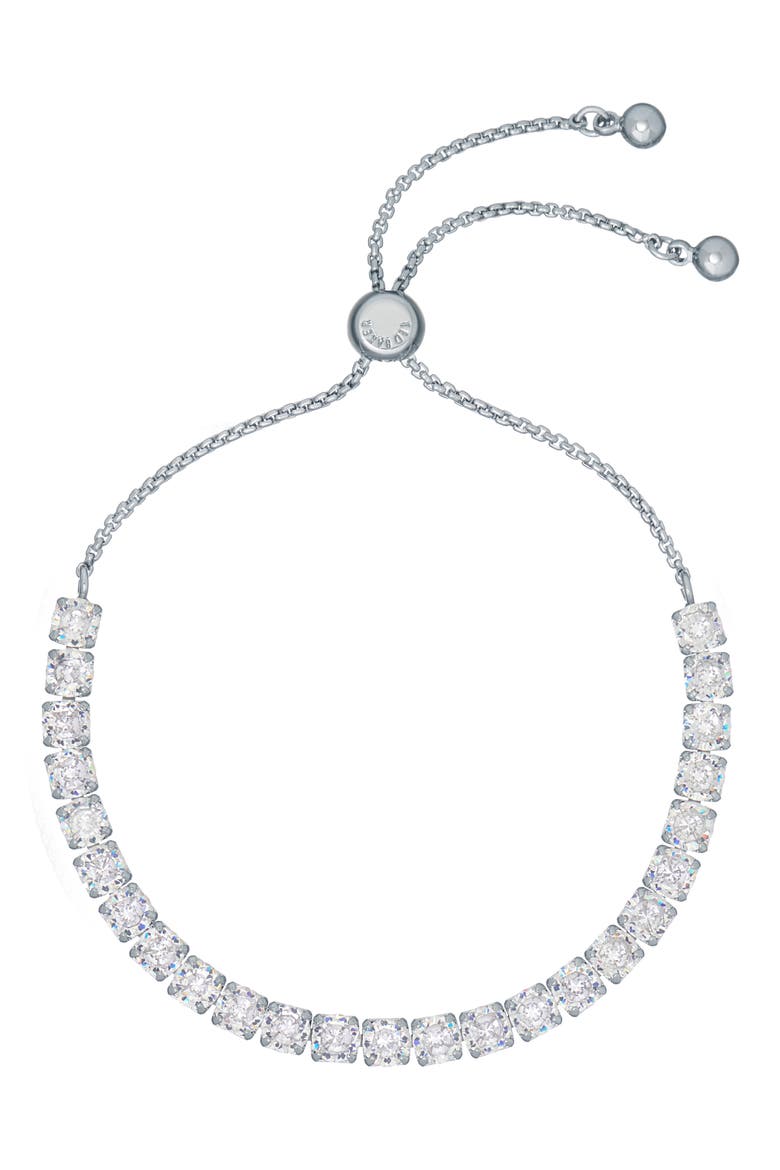 Melrah Icon Crystal Slider Tennis Bracelet, Main, color, SILVER TONE CLEAR CRYSTAL