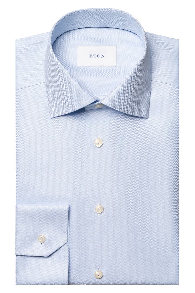 Contemporary Fit Herringbone Cotton Shirt, Alternate, color, LIGHT BLUE