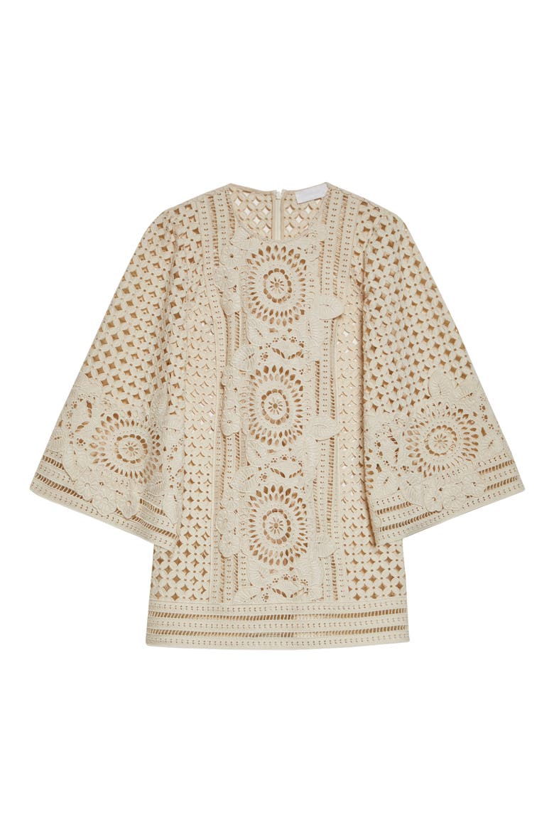 Indra Embroidered Silk Eyelet Minidress, Alternate, color, TEA