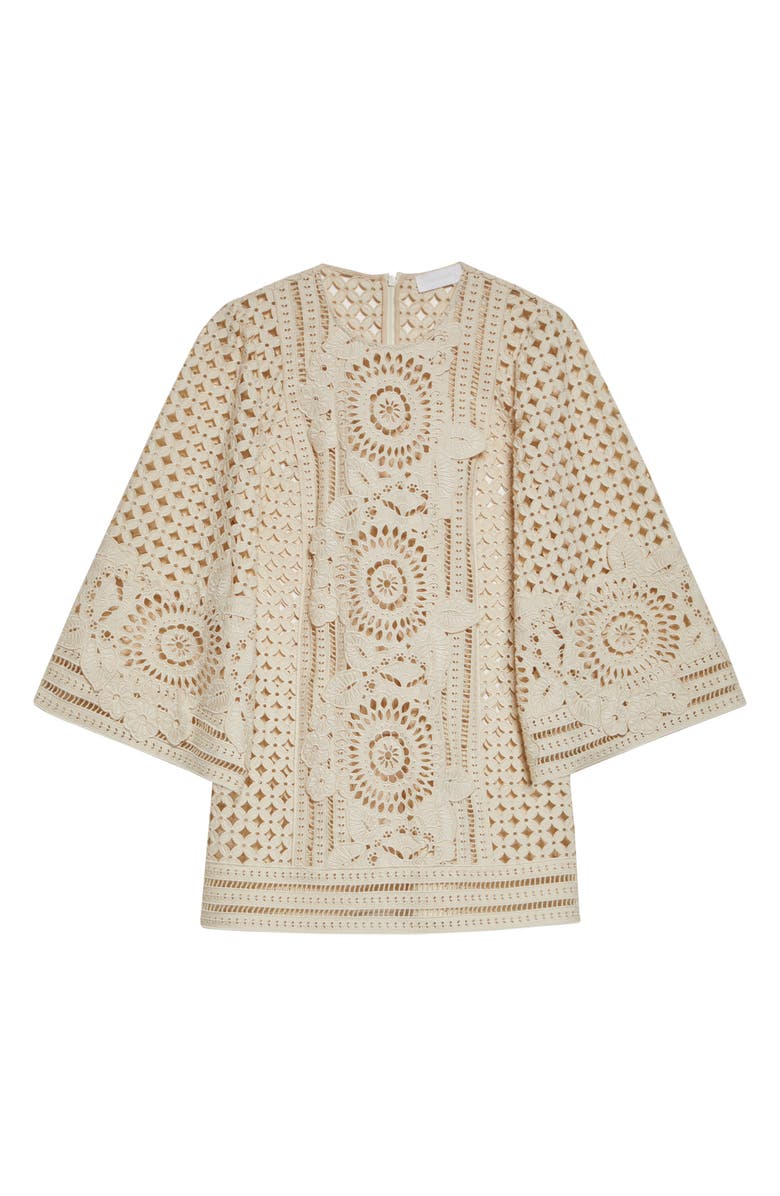 Zimmermann Indra Embroidered Silk Eyelet Minidress, Alternate, color, Tea