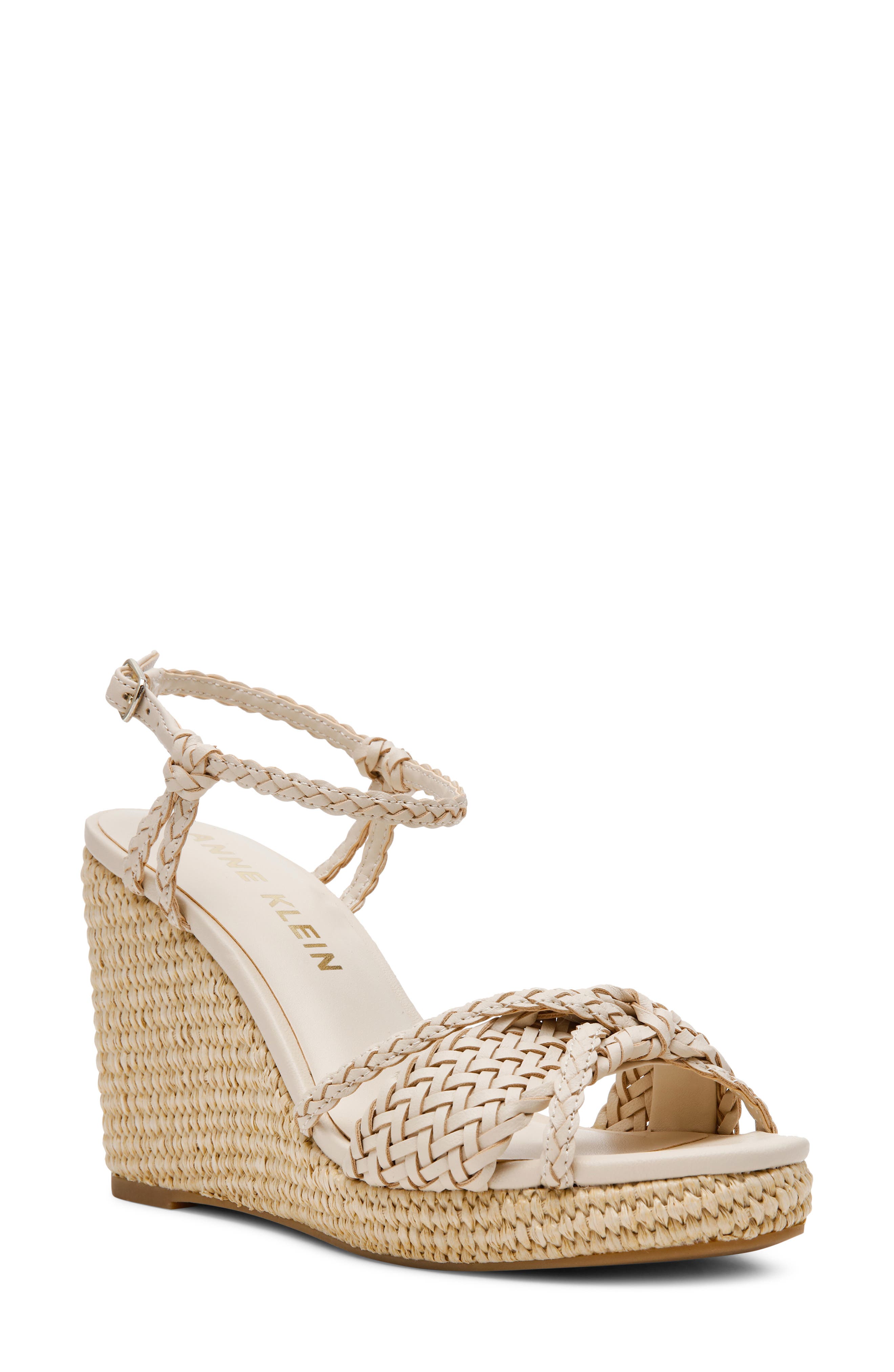Anne Klein Vow Braided Wedge Sandal, Main, color, Bone Woven