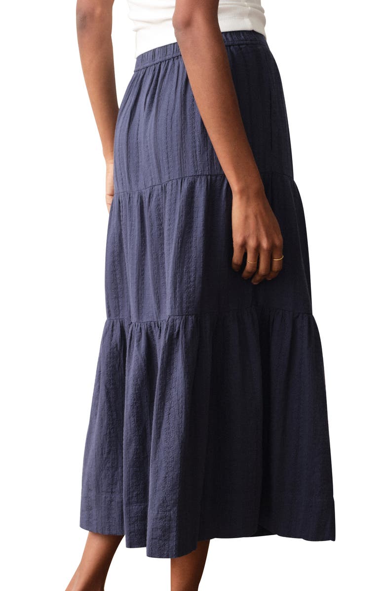 Marine Layer Lana Tiered Cotton Maxi Skirt, Alternate, color, Navy