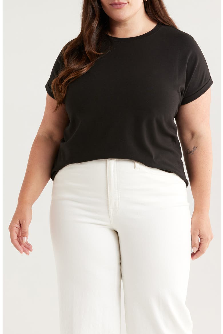 Cuff Sleeve T-Shirt, Main, color, BLACK