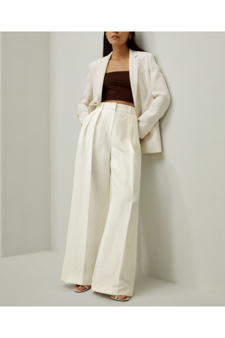 Women's Front-Pleated Silk-Linen Blend Trousers, Alternate, color, Natural White