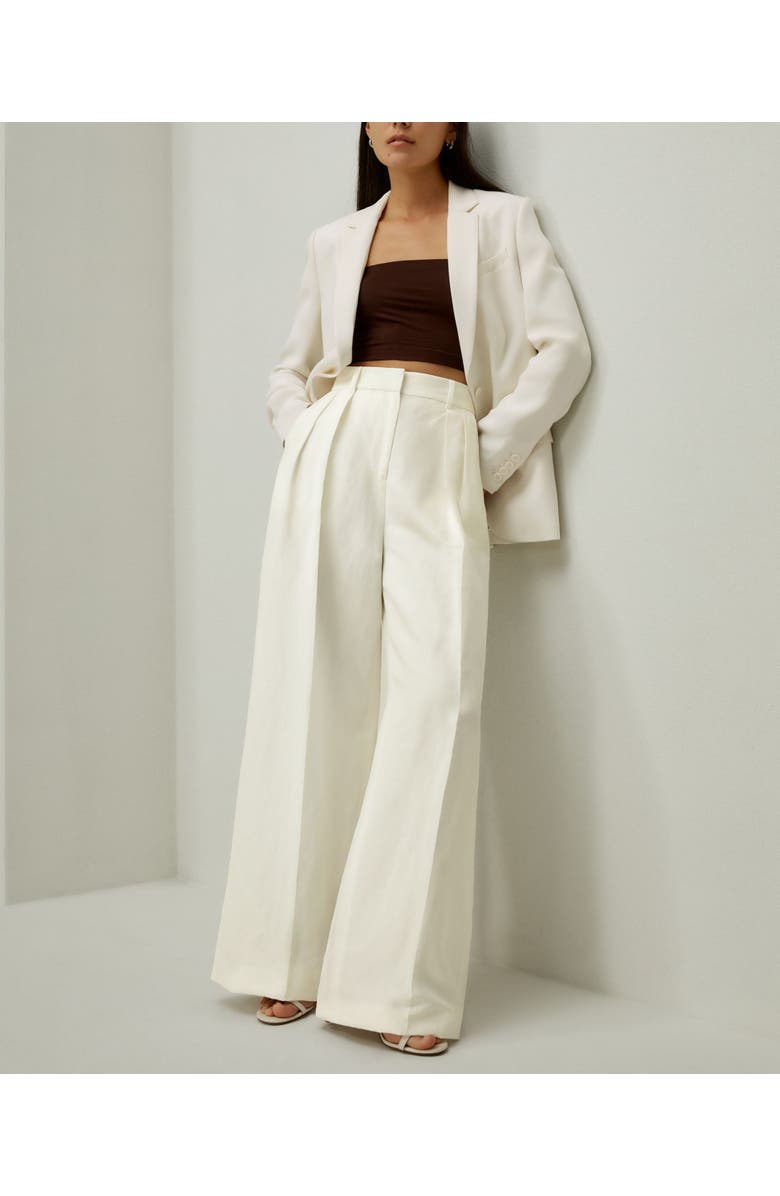 Lilysilk Front-Pleated Silk-Linen Blend Trousers, Alternate, color, Natural White