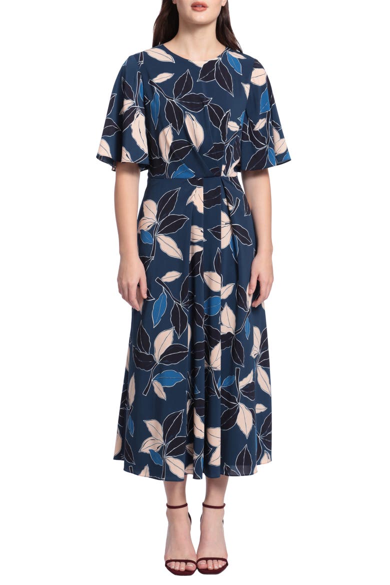 Floral Midi Dress, Main, color, TEAL BLUE/ CREAM