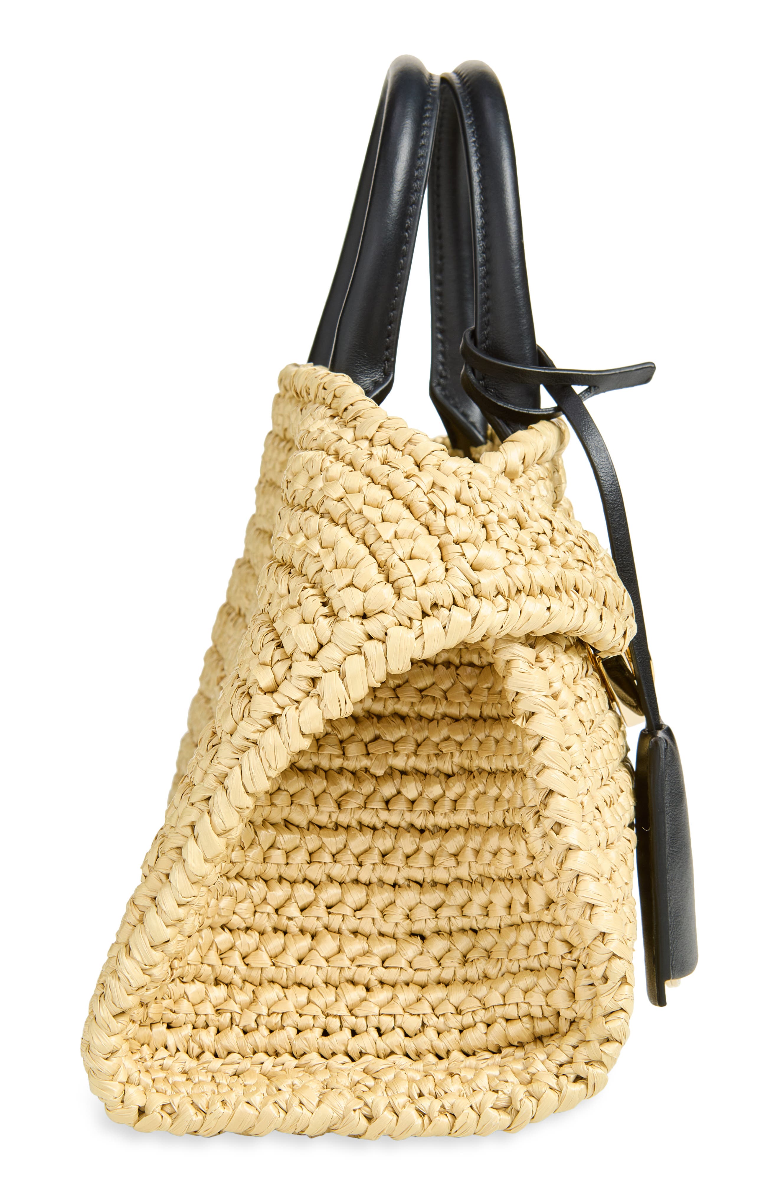 Mini Hug Crochet Raffia Top Handle Bag, Alternate, color, NATURALE/ NERO
