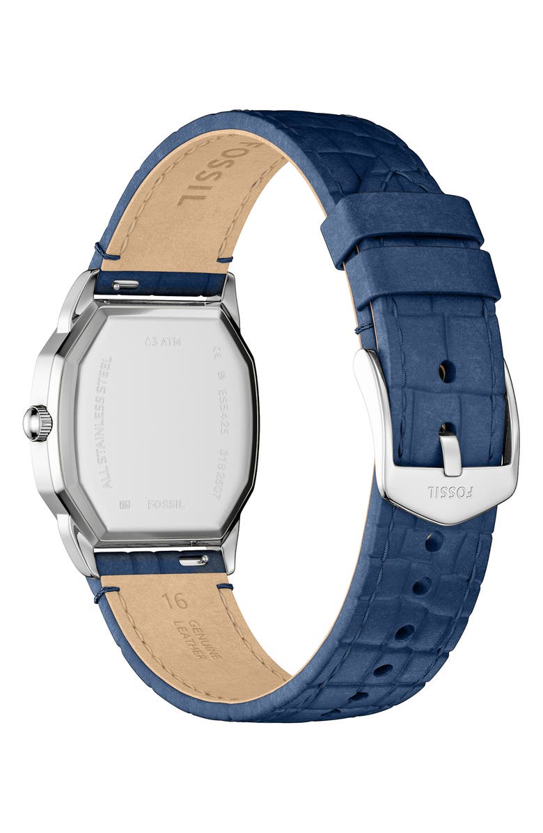 Fossil Harlow Croc Embossed Leather Strap Watch, 27mm, Alternate, color, White/ Navy/ Silver