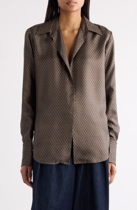 Celinta Tie Print Silk Button-Up Shirt