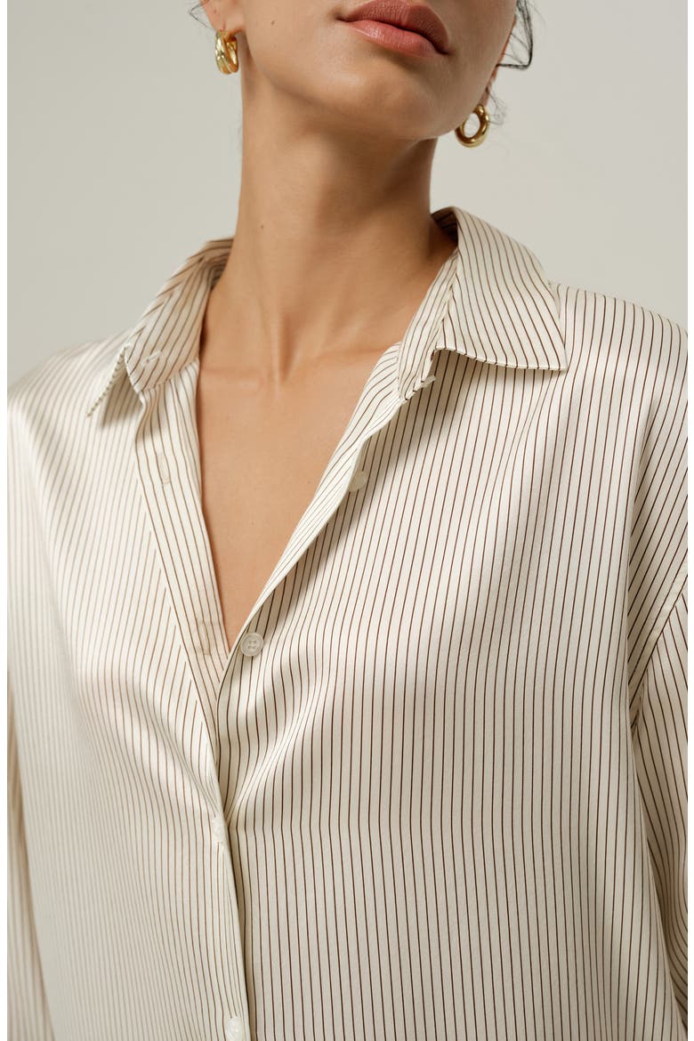 Women's Silk Charmeuse Pinstripe Shirt, Alternate, color, Drifted Mocha