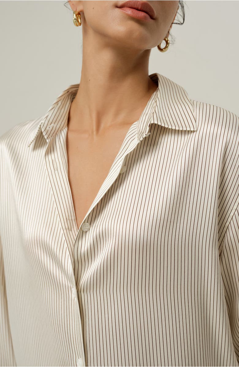 Lilysilk Silk Charmeuse Pinstripe Shirt, Alternate, color, Drifted Mocha