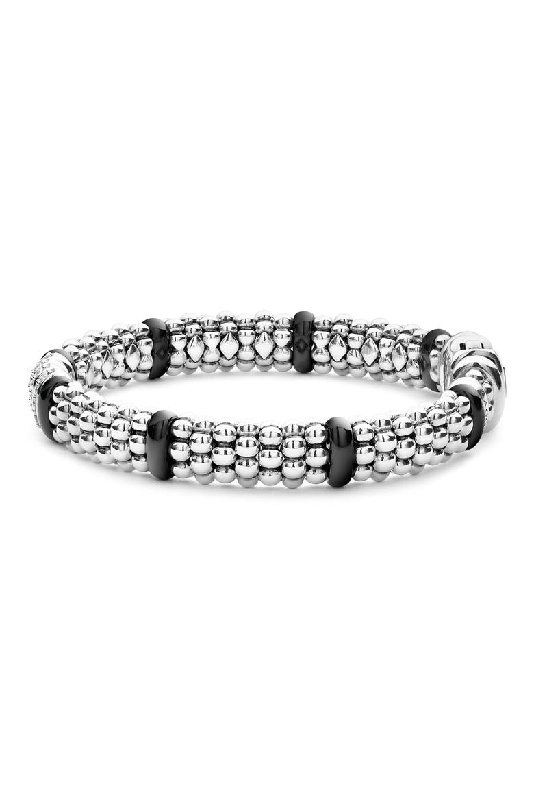Black Caviar Diamond 4-Link Bracelet, Alternate, color, SILVER/ BLACK CERAMIC/ DIAMOND