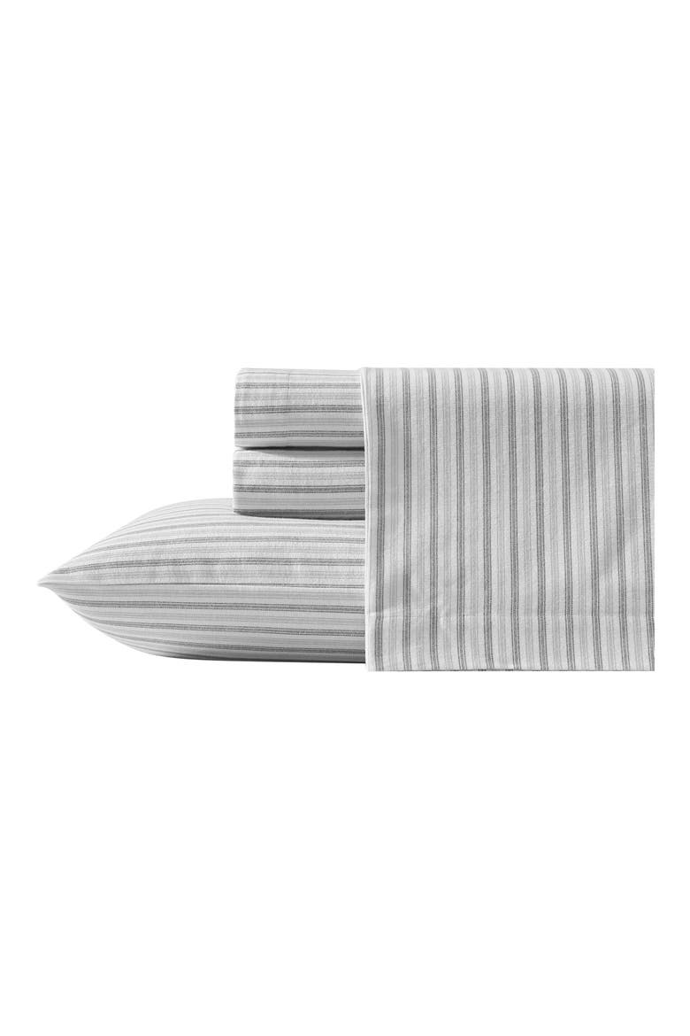 Tickling Stripe Print Flannel Sheet Set, Main, color, DARK GREY