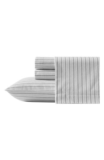 Eddie Bauer Tickling Stripe Print Flannel Sheet Set In White