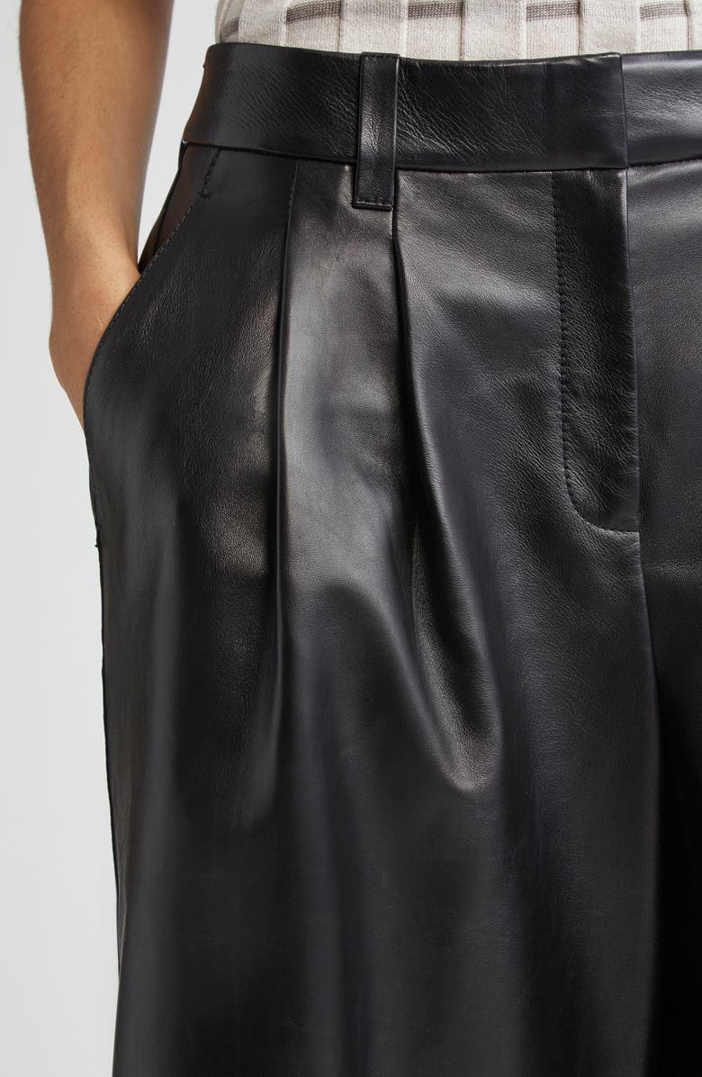 Lafayette 148 New York Sutton Pleated Leather Bermuda Shorts, Alternate, color, Black