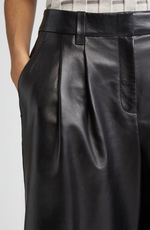 Lafayette 148 New York Sutton Pleated Leather Bermuda Shorts
