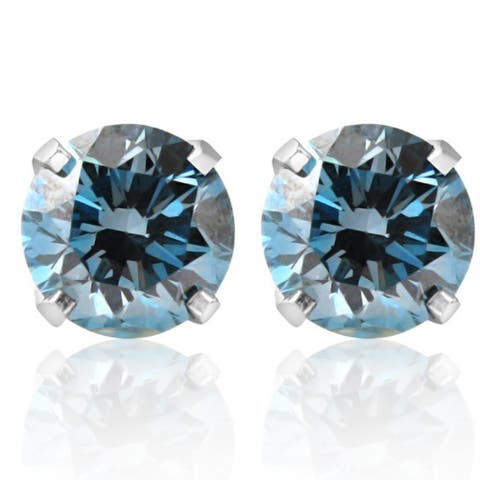 1 Ct T.W. Blue Lab Grown Diamond Studs 14K Gold Earrings