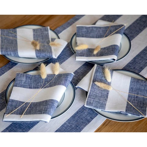 Linen Dinner Napkins - Cabana Stripe, 20" x 20" Inch