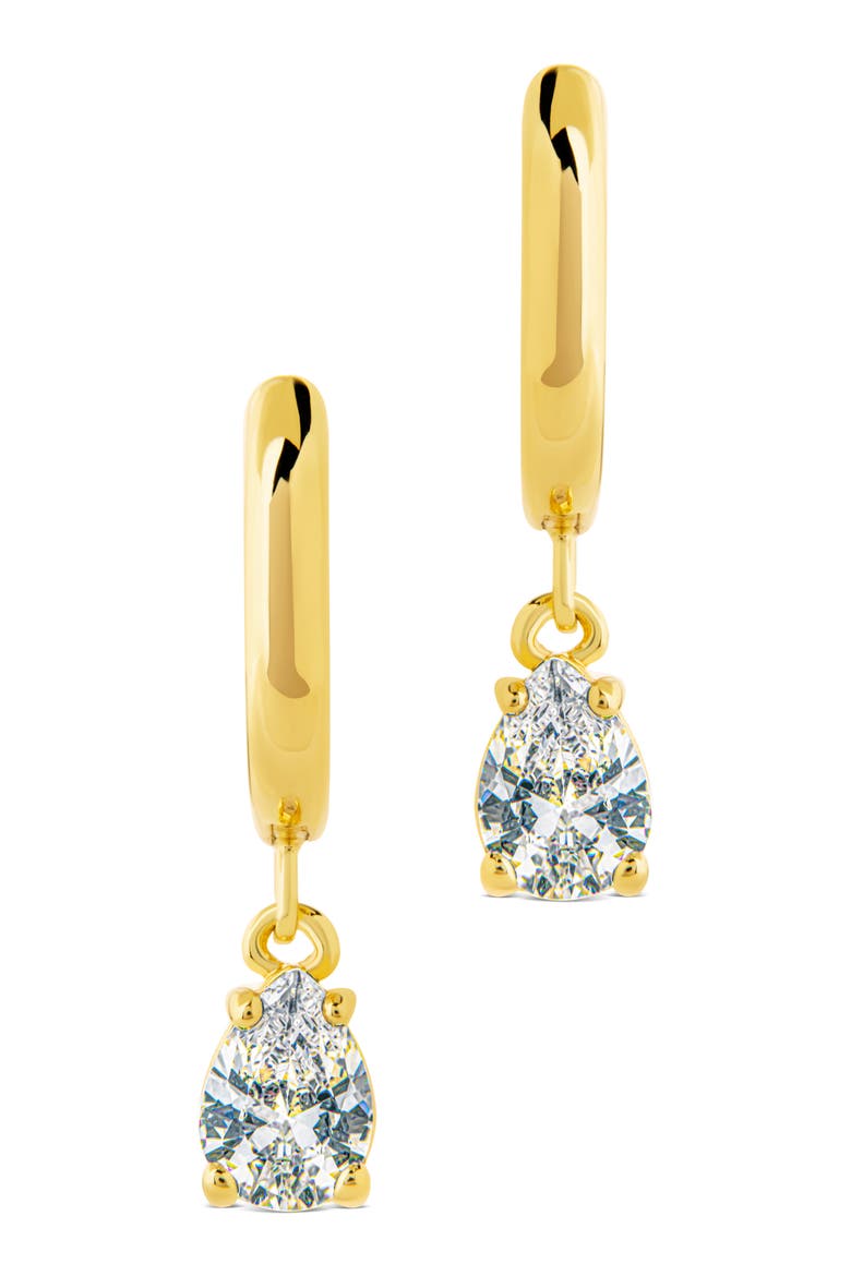 Cubic Zirconia dangle Huggie Hoop Earrings, Alternate, color, GOLD