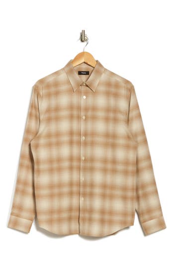 Theory Irving Plaid Cotton Flannel Button-up Shirt